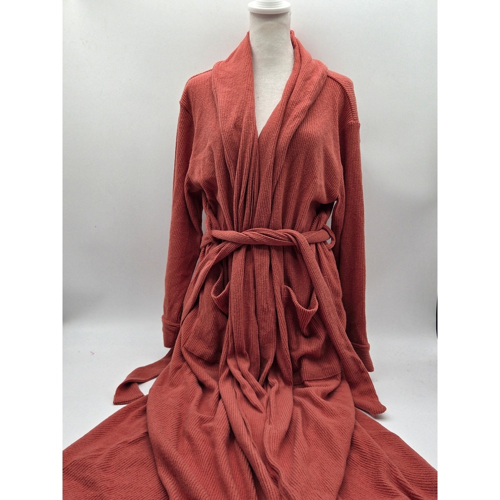 National Women's P/S/M Rust Ribbed Belted Long Robe Cardigan 101-639
